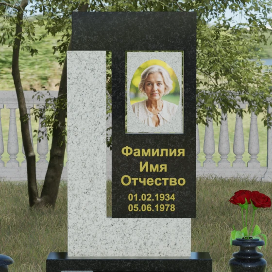 Надгробие с Г-образными блоками и зеркальной полировкой, гранит Габбро-диабаз