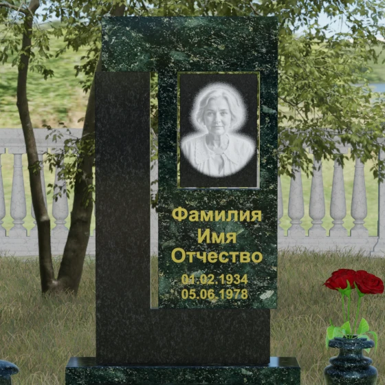 Надгробие с Г-образными блоками и зеркальной полировкой, гранит Балтик грин