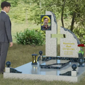 Православный комбинированный памятник с крестом - П067