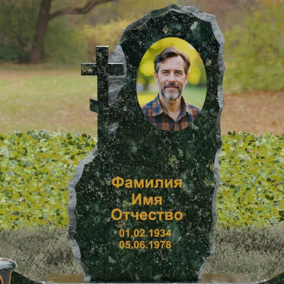 Надгробие со скалой и крестом, гранит Балтик грин