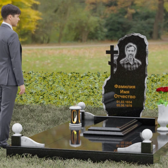 Надгробие со скалой и крестом, гранит Габбро-диабаз, вид 4