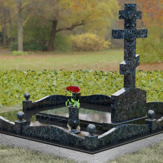 Мемориальный комплекс с восьмиконечным крестом, гранит Блю Перл, вид 3