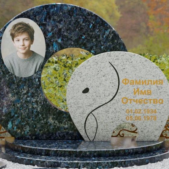 Мемориальный комплекс с дисками и резьбой, гранит Блю Перл