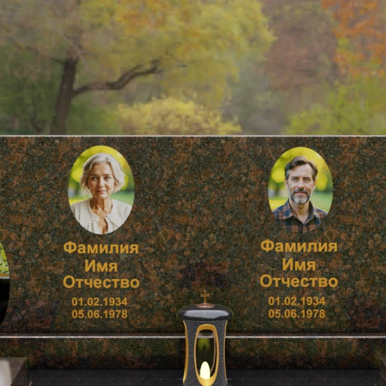 Горизонтальный мемориальный комплекс для двоих с крестом, гранит Дымовский