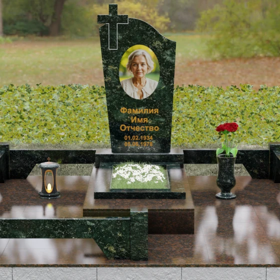 Мемориальный ансамбль из Гранита с крестом, гранит Балтик грин, вид 2