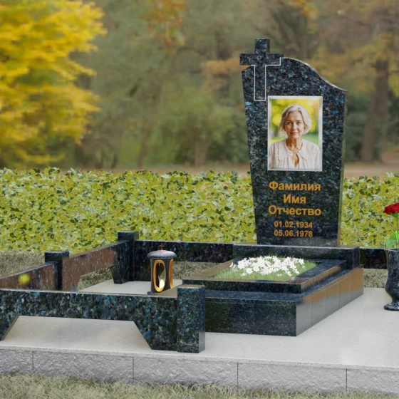 Мемориальный ансамбль из Гранита с крестом, гранит Блю Перл, вид 4