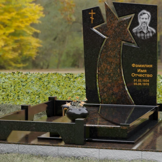 Мемориальный ансамбль со звездой и православным крестом, гранит Габбро-диабаз, вид 4