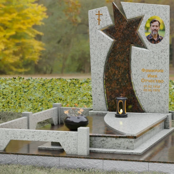 Мемориальный ансамбль со звездой и православным крестом, гранит Мансуровский, вид 4