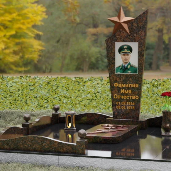 Гранитный монумент со звездой и диагональным срезом, гранит Дымовский, вид 4