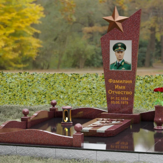 Гранитный монумент со звездой и диагональным срезом, гранит Лезниковский, вид 4