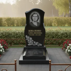 Гранитный вертикальный памятник с мемориальным комплексом - ПН001