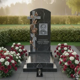 Гранитный памятник с православным крестом - ПН086