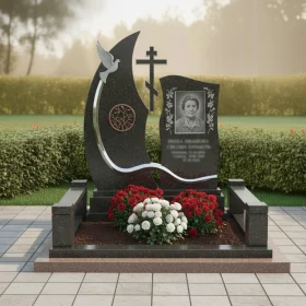 Православный гранитный мемориальный комплекс с крестом - ПН129