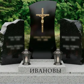 Гранитный вертикальный православный памятник на двоих - ПН212