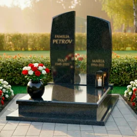 Элитный католический памятник гранит|стекло на двоих - ПН237