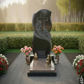 Гранитный православный памятник с крестом для мемориального комплекса - ПН277