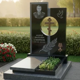 Гранитный вертикальный памятник с крестом - ПН329