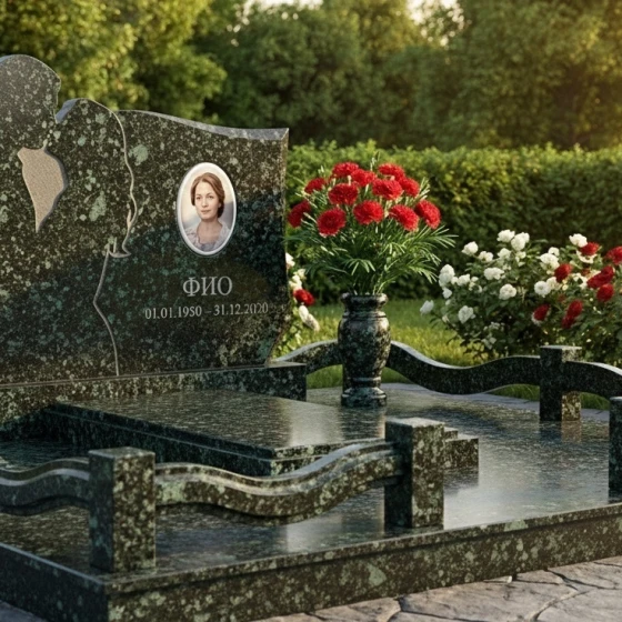 Элитный памятник-облако с контрастными волнами, гранит Балтик грин