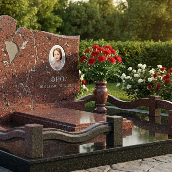 Элитный памятник-облако с контрастными волнами, гранит Лезниковский