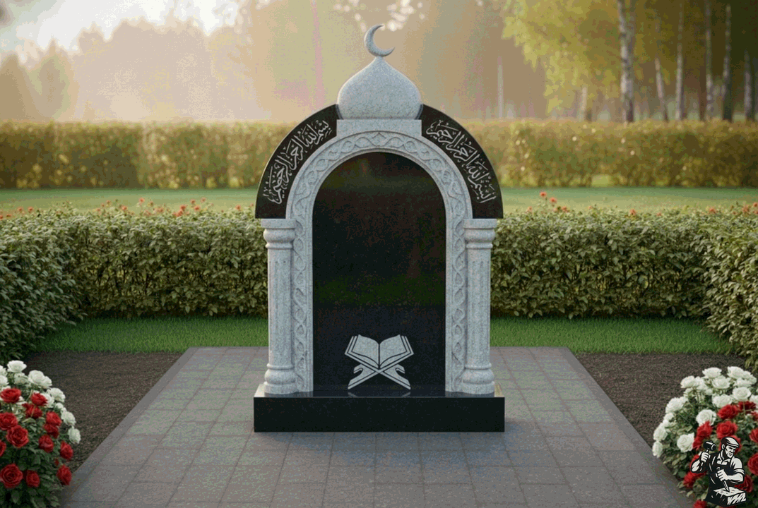 Пример дизайна: Гранитный мемориал аркой с черным полированным порталом