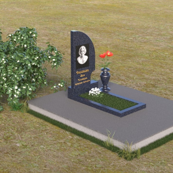 Фигурная гранитная стела с вырезом, гранит Блю Перл, вид 2