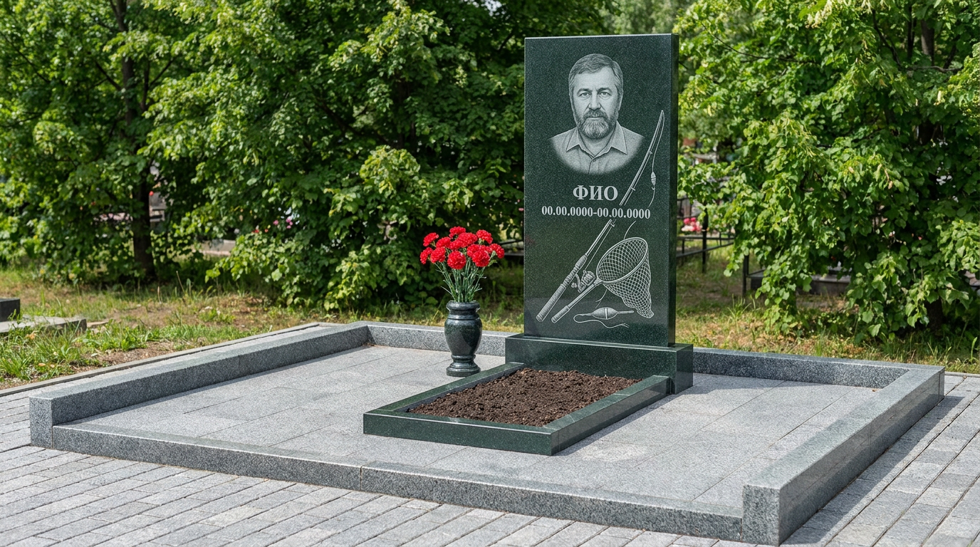 Пример дизайна: Гранитный памятник рыбаку с уловом