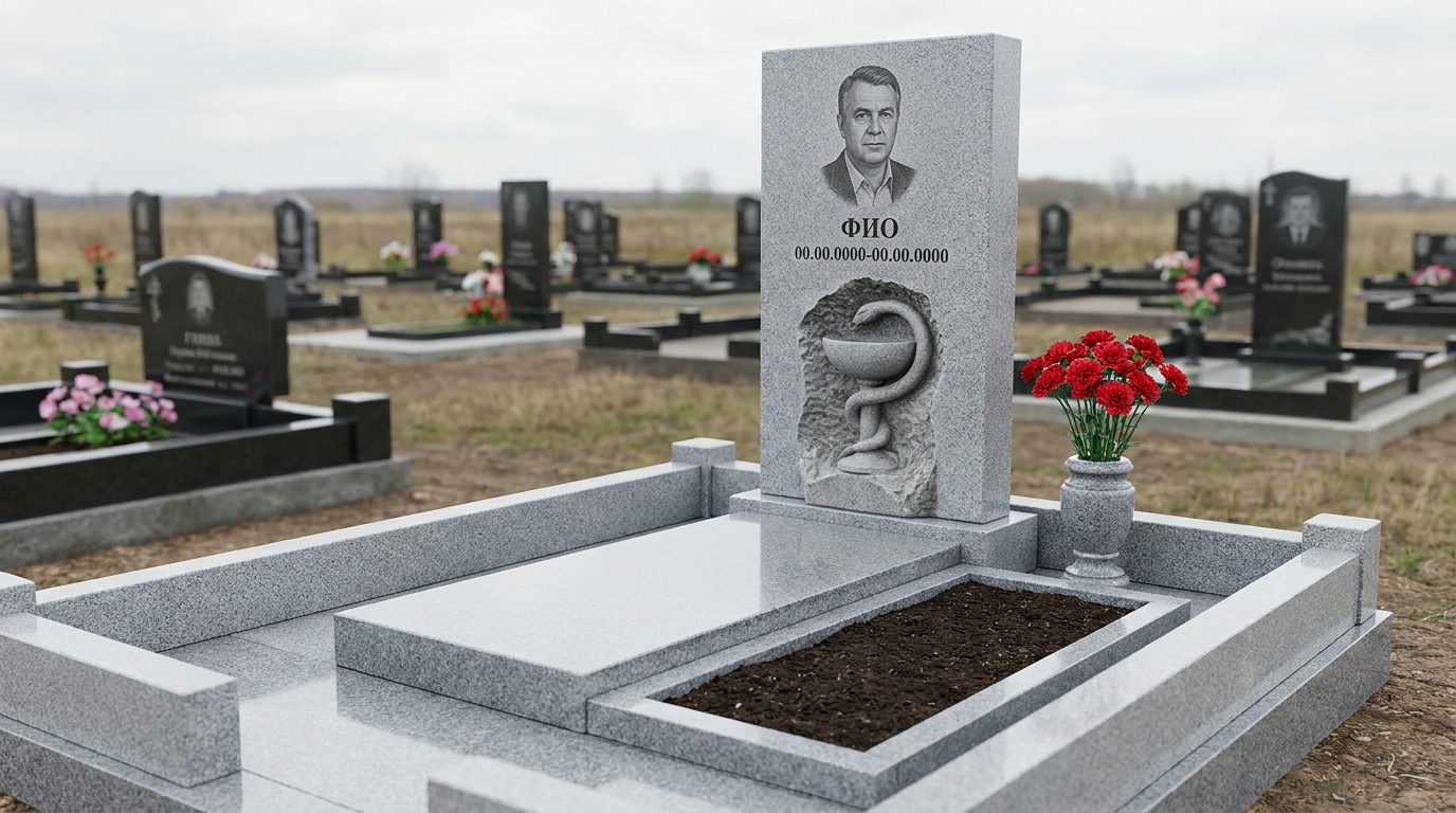 Пример дизайна: Гранитный памятник врачу с медкрестом