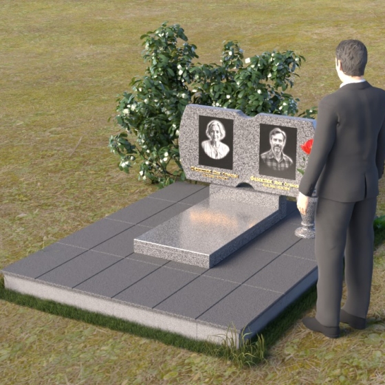 Гранитный монумент с плавными изгибами и глубокой полировкой