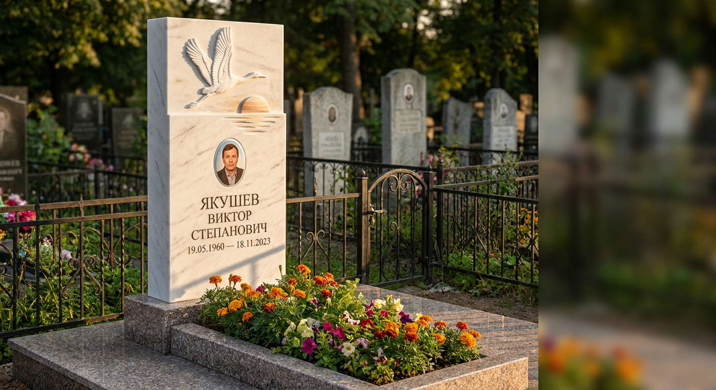 Пример дизайна: Памятник с клином журавлей из белого мрамора
