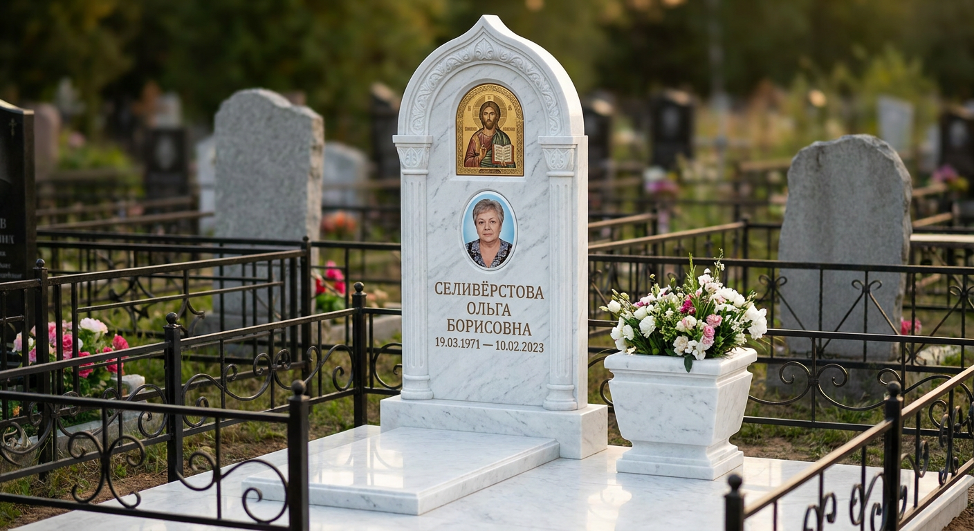 Пример дизайна: Комбинированный памятник на двоих с цветником и вазой — фото и цена