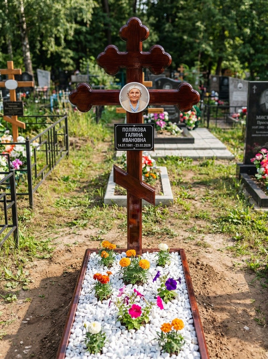 Портрет на памятнике в Тольятти — Цветной портрет на овале 130×180 мм — на деревянный крест